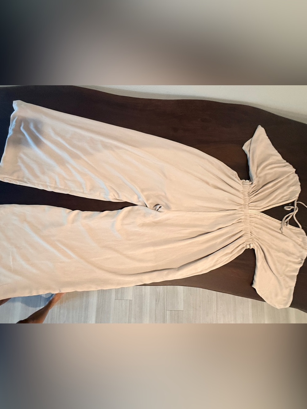 Wide-Leg V-Neck Jumpsuit in Light Beige - Picture 7 of 11